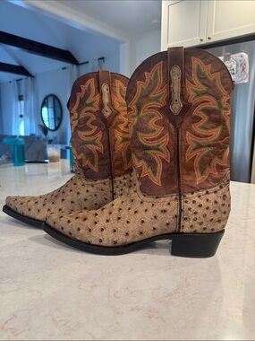 Men's Western Ostrich Leather Cowboy Boots - Brown/Tan